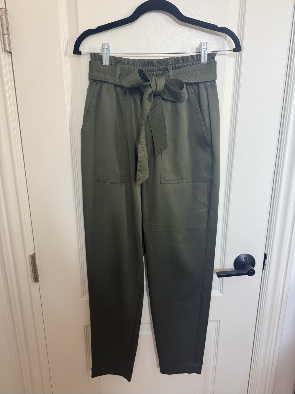 Abercrombie High-Rise Olive Tie-Waist Paperbag Pants